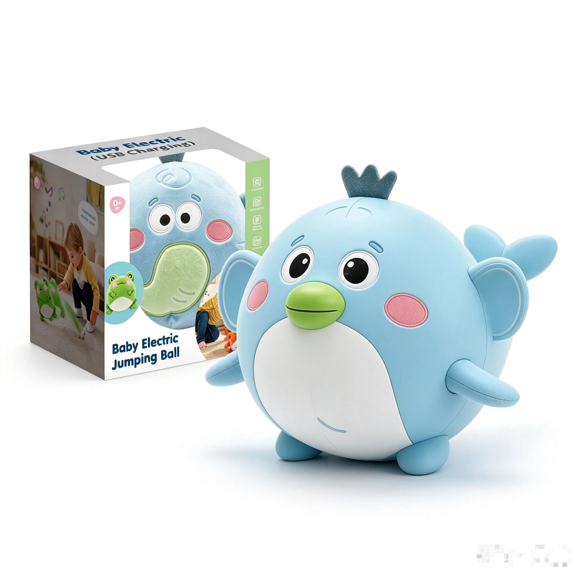 Generic Electric Plush Elephant Jumping Ball Usb Charging Sound Light Interactive Educational Stuffed Toy For Indoor Play