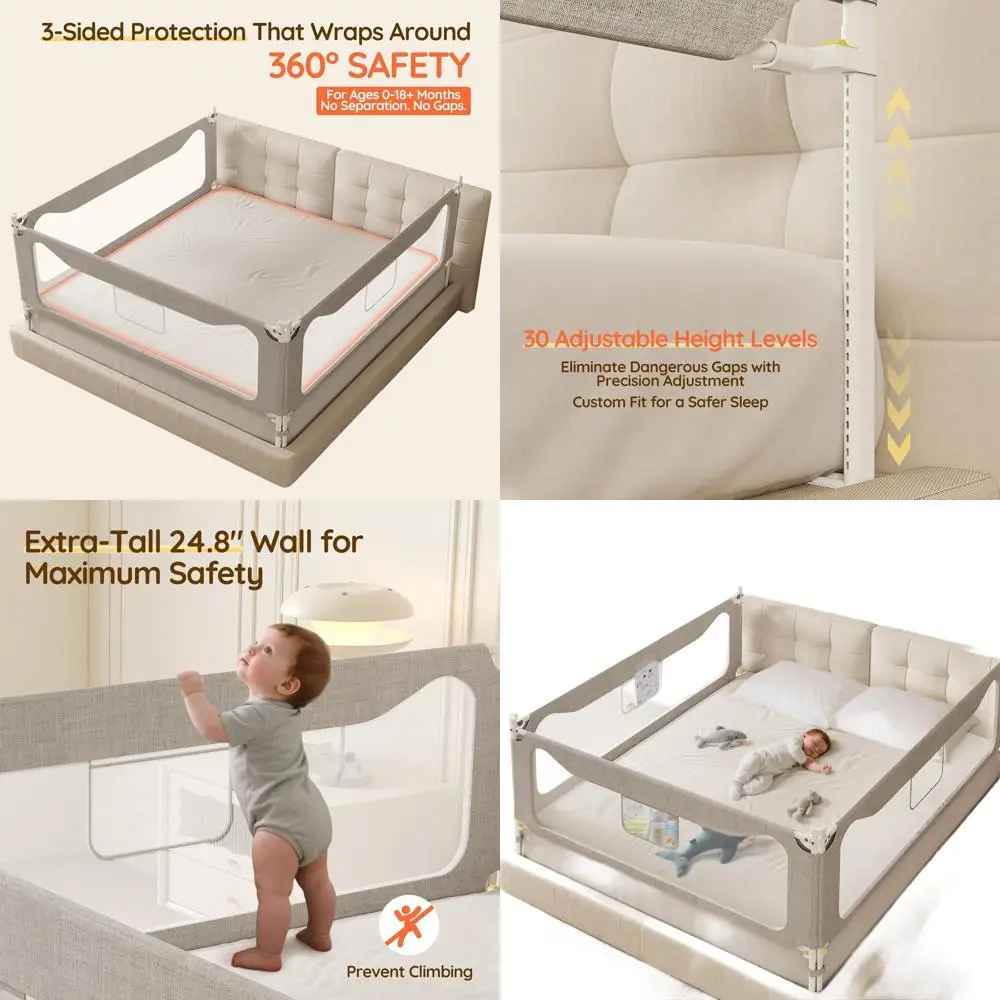 

3-Sided Adjustable Queen Toddler Bed Rail Guard with Safety Lock for Infants and Children
