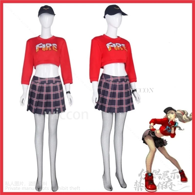 Anime Game Personaa 5 Anne Takamaki Cosplay Costume PANTHER Wig Long Sleeves Hoodies Skirt Woman Sexy Party Suit Customized