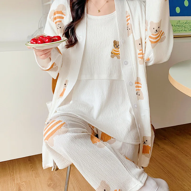 

3pcs/Set Cotton Postpartum Pregnant Women Breastfeeding Suit Long-sleeved Pajamas Home Clothes In Spring Autumn and Winter