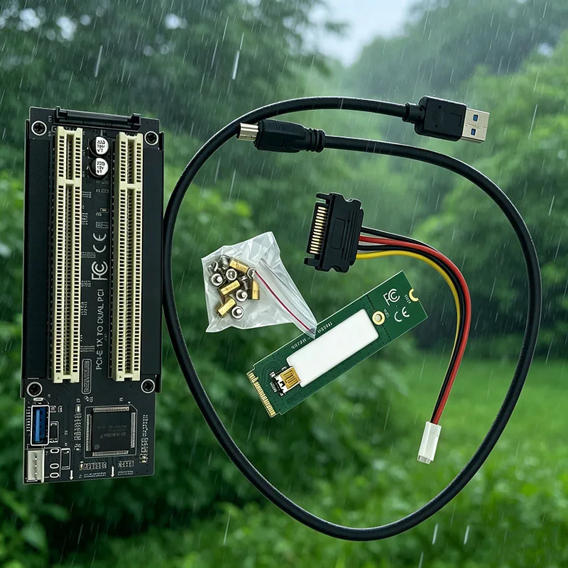 PCIE/NVME/Mini PCIE to 2x PCI Expansion Card Riser Board Converter with USB 3.0 Cable ASM1083 Chip for PCI Sound Card Video Card