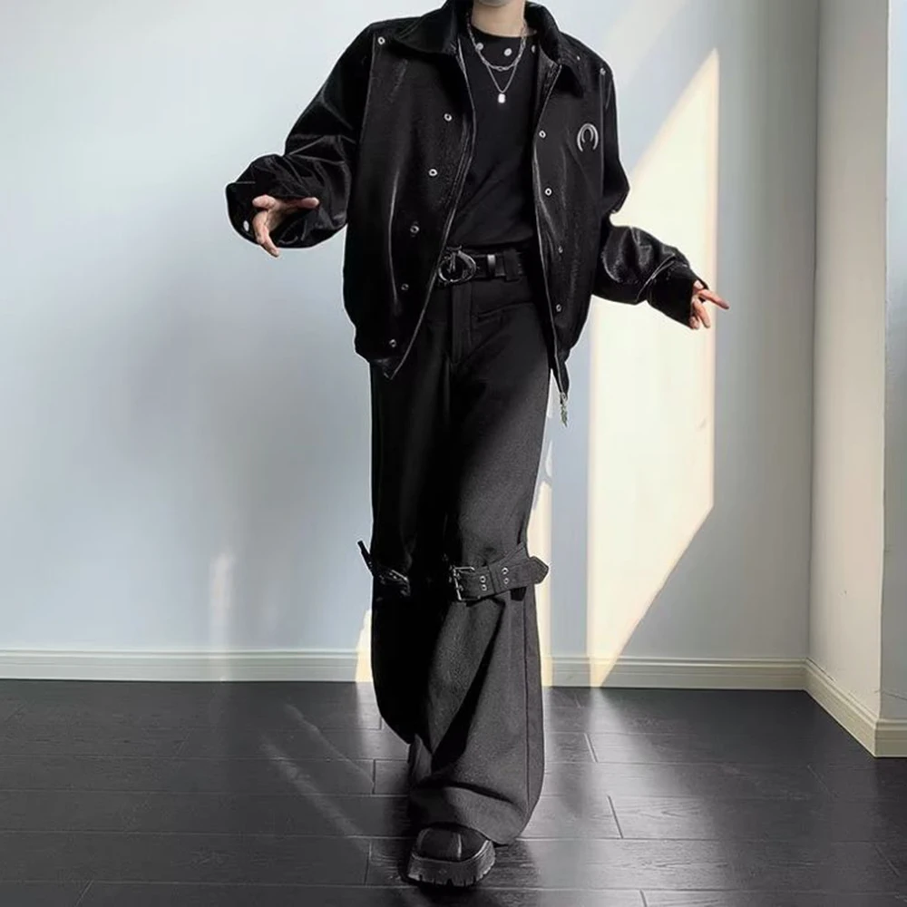 Metal High-End Design Niche Pad Shoulder Lapel Jacket Mens Autumn Winter New Fashion Trend Loose High Street Short Jacket Men