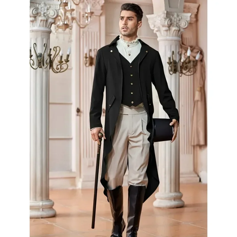 Renaissance Pirate Christmas Party Costume Autumn Men\'s Elegant Steampunk Victorian Jacket Gothic Tailcoat Costume Vintage