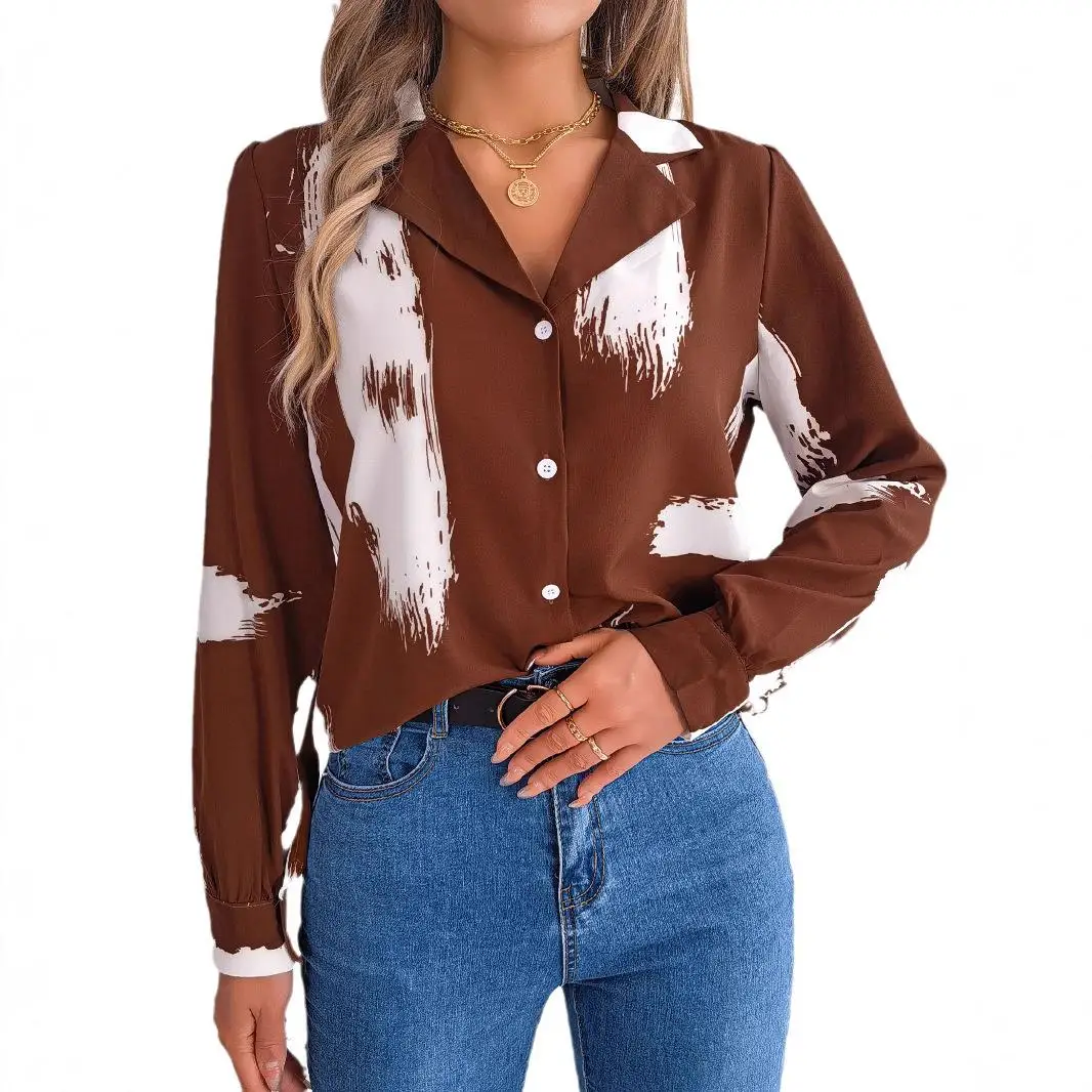 Women's Striped Suit Collar Long Sve irt European Sle Polyester Fiber Casual Wear Spring Season Plaid Pattern