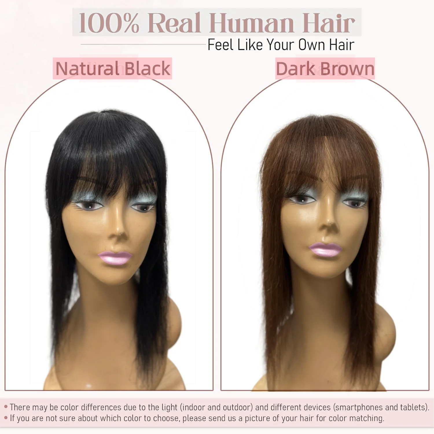 Rambut Asli Tebal untuk Wanita dengan Rambut Menipis, Hair Topper untuk Wanita dengan Poni, Jepit Rambut Lurus