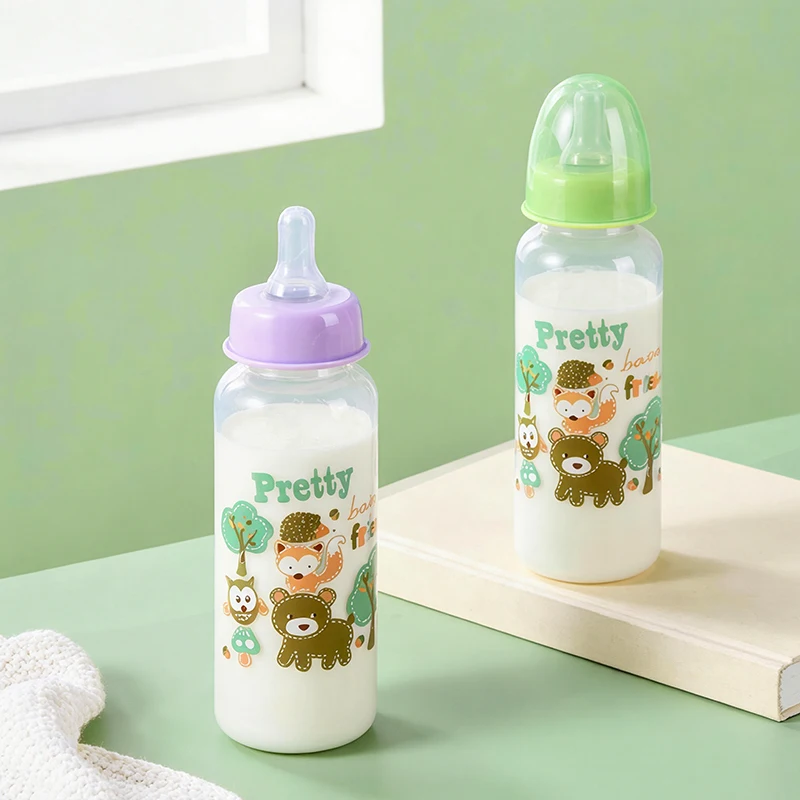 1PC Cute Animal Themed Baby Bottle Set with Food Grade Silicone Nipple Standard Caliber Anti-Drop Natural Touch for Infants