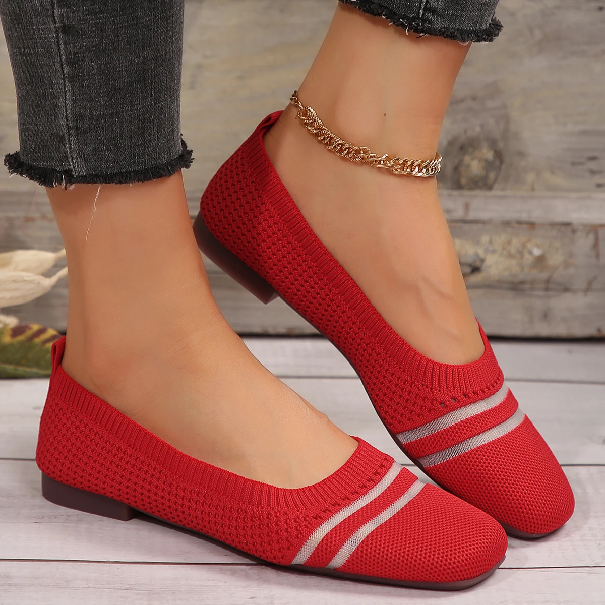 Women Flats 2024 Summer Fashion Walker Shoes for Women Soft Bottom Knitted Spring Shallow-mouth Casual Loafers Zapatos De Mujer