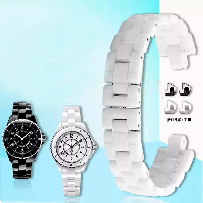 

Convex Watchband Ceramic Black White Watch For J12 Bracelet Bands Strap Special Solid Links Folding Buckle 16mm 19mm