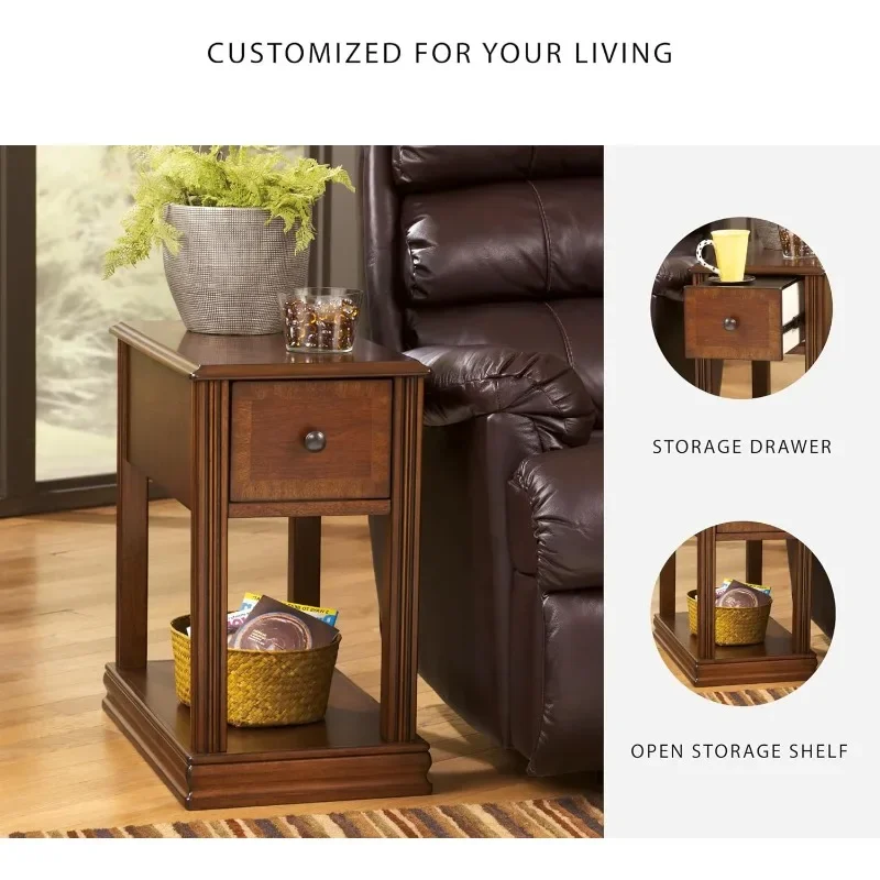 Mesa auxiliar de silla pequeña de 13,5 pulgadas de altura, mesa decorativa marrón mediana para espacios compactos