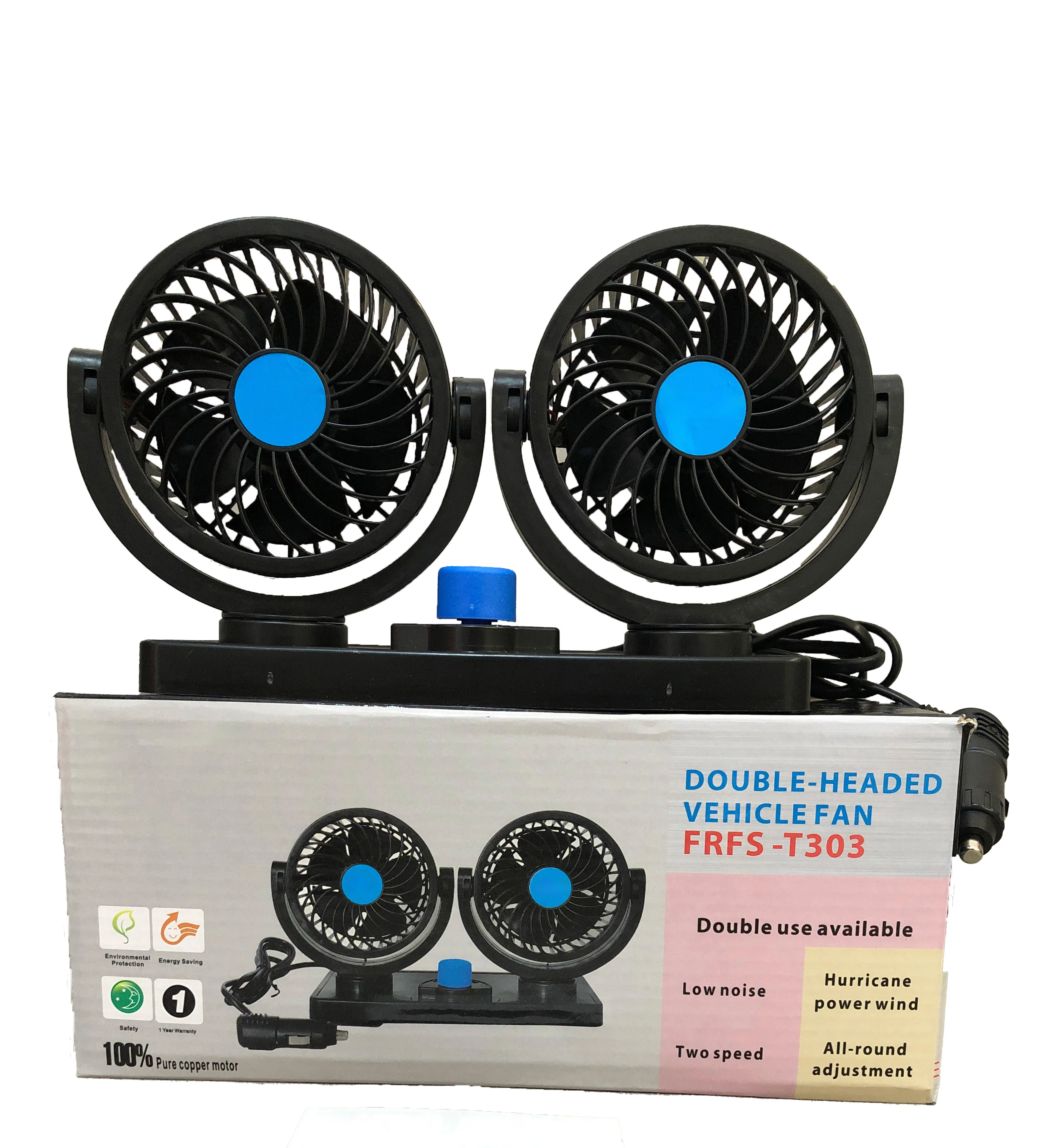 Double-headed truck car with strong wind and stable portable 2-speed multi-angle rotating car fan