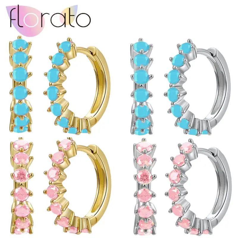 

925 Sterling Silver Needle Simple and casual miniature colored zircon circle earrings Women's fashionable Small fresh ​Jewelry