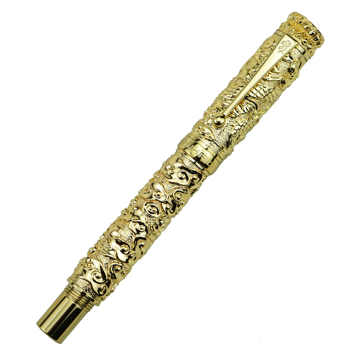 Imagem -06 - Jinhao Luxuoso do Vintage Caneta Fonte de Metal Dragão Nuvem Pesada Grande Caneta ef f m Dobrado Ouro Cor Escultura em Relevo Coleção