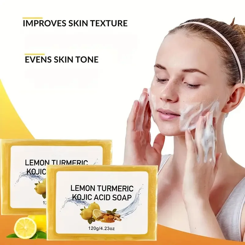 100g Lemon Turmeric Kojic Acid Soap Handmade Face Clean Soap for Skin Bathing, Moisturizing, and Exfoliating