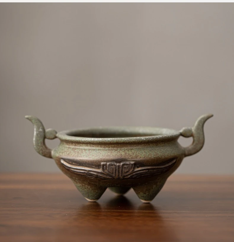 

Antique Kiln Change Green Field Incense Stove Treasure Bowl Line Aromatherapy Furnace Consecrate Buddha Triangle Holder Burners