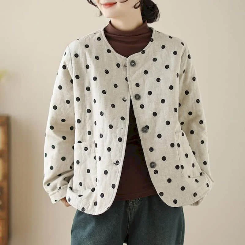 

Quilted Coats for Women Dot Artistic Lightweight Cotton-padded O-neck Jackets Long Sleeve Casual Single Breasted Women Clothing