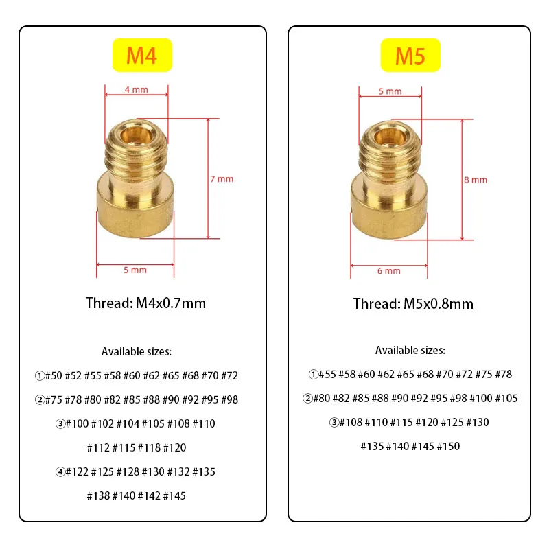 Pack of 10 Pieces 4mm 5mm Main Jet M4 M5 for GY6 50cc 139QMB PZ19 Keihin OKO KOSO PWK Mikuni Keihin Carburetor Moto Accessories