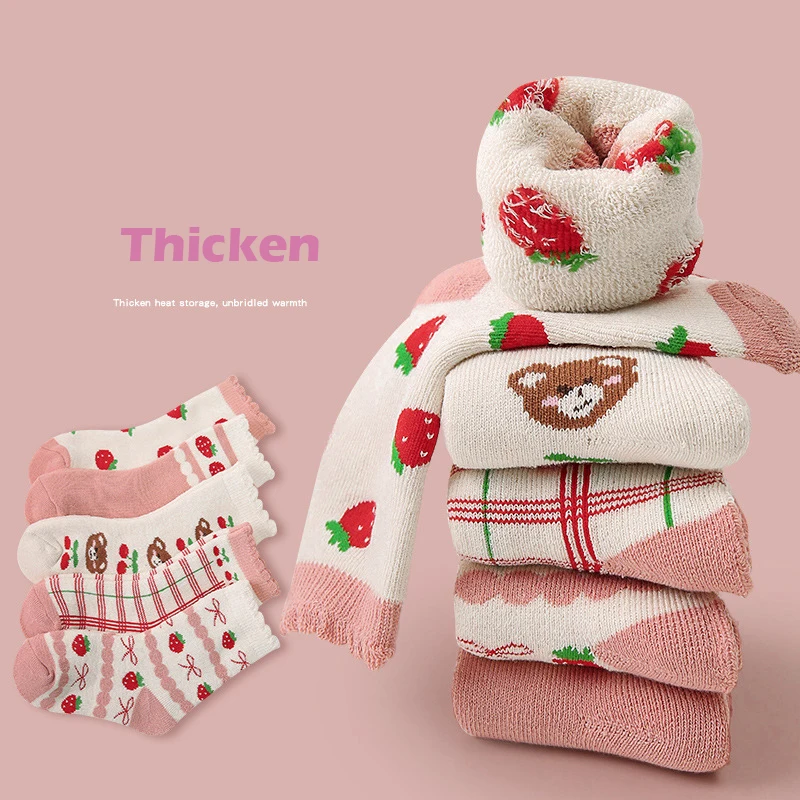 5 Paar Wintersocken, Thermo-Socken für Kinder, Jungen, Mädchen, Cartoon-Bär, warme Baumwollsocken, Plüschsocken für Kleinkinder – Detail 14