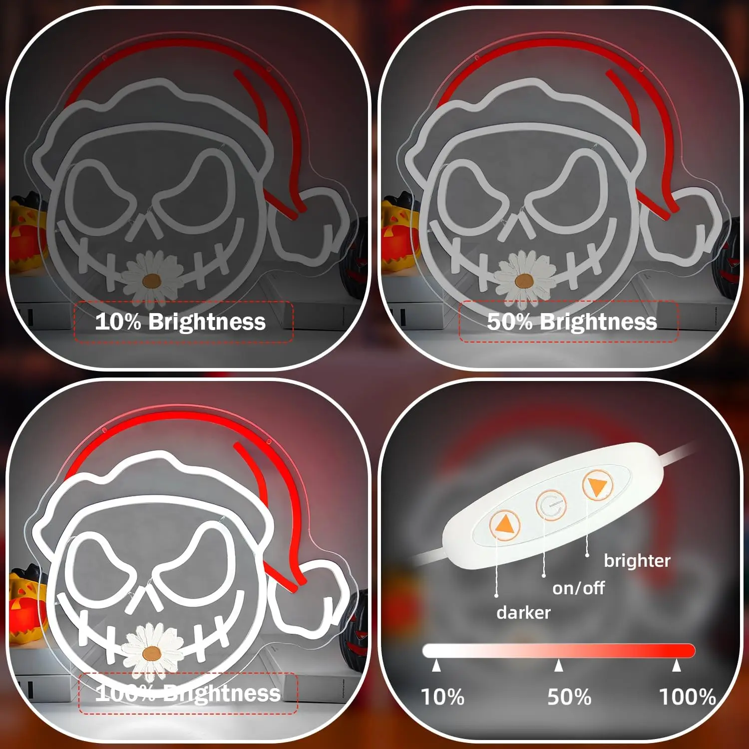 Christmas Skull  LED Neon Sign USB Dimmable Neon Light Sign for Gameroom Bedroom Bar Livingroom Birthday Party Gift Wall Decor