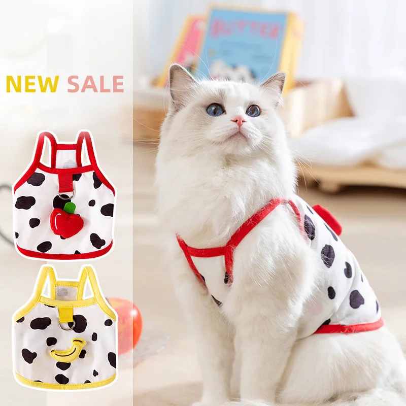 Cow Print Dog Undershirt Three-dimensional Fruit Traction Sling Pet Summer New Clothes Cat Clothing XS-XL