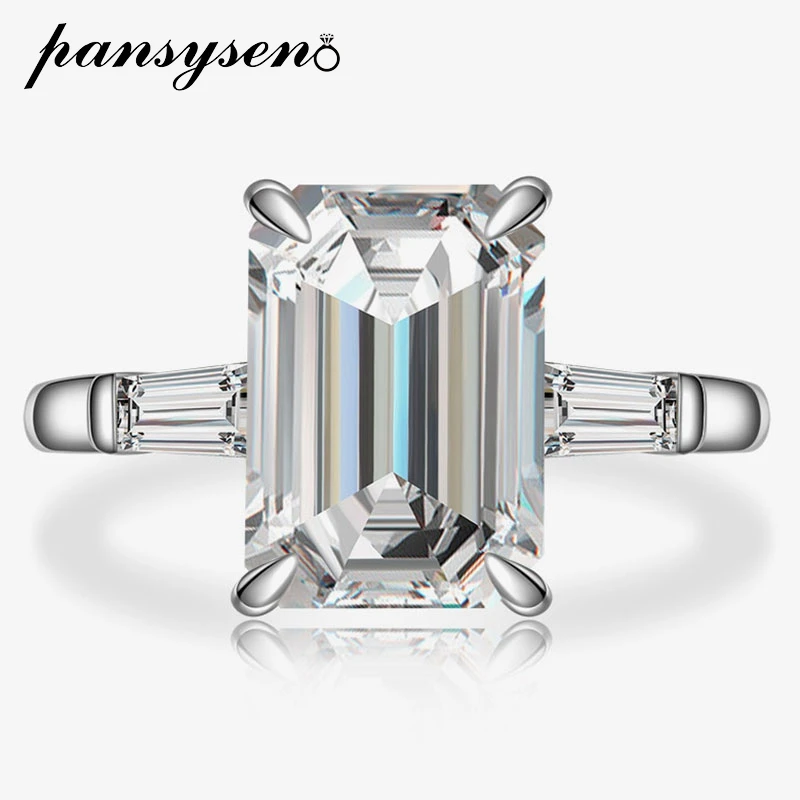 

PANSYSEN 100% 925 Sterling Silver 4CT Emerald Cut Simulated Moissanite Diamond Wedding Engagement Ring Fine Jewelry for Women