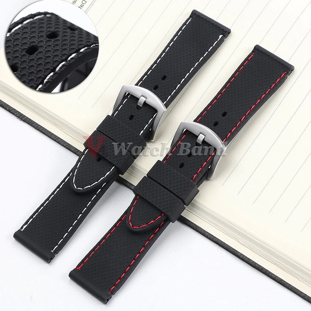 Silikon-Uhrenarmband, 20 mm, 22 mm, 24 mm, dickes, genähtes Sport-Gummiarmband für Herren, wasserdichtes Armband, universelles Armband-Zubehör