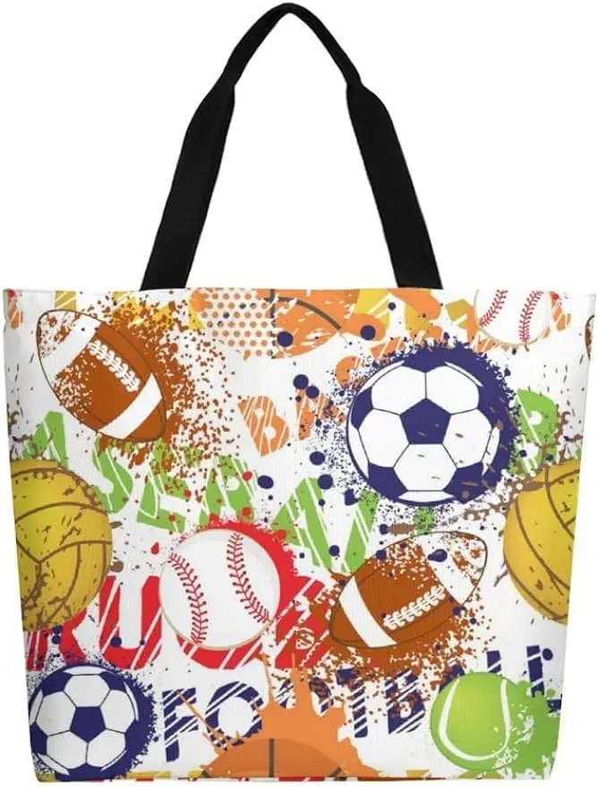 Sacola impermeável de bola esportiva para mulheres, grande, casual, bolsa de ombro, reutilizável, praia, compras, mercearia, ao ar livre