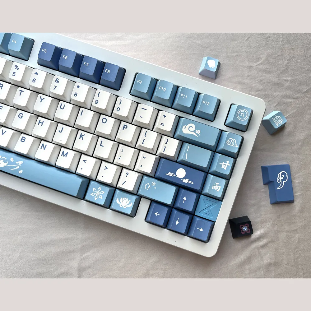 Imagem -03 - Subbed Pbt Subbed Keycap Sweet Rain Design Personalizado Azul Branco Perfil de Cereja 140 Chaves Iso Enter 2u 2.25u 2.75u 3u 6.25u 7u