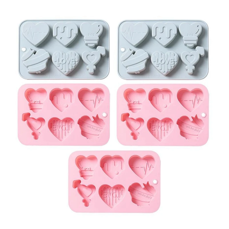 5PCS Love Silicone Mold DIY Gypsum Cement Concrete Candle Soap Mold Chocolate Candy Biscuit Baking Tool Valentine's Day Durable