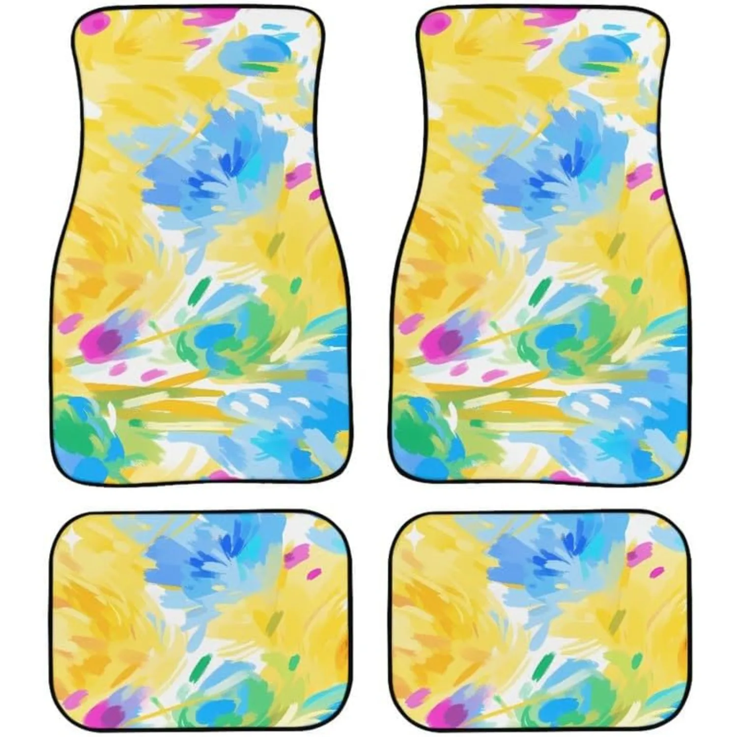 Rainbow Daisy Floral Print Car Mats Set Colorful Abstract Art Flower Carpet Vehicle Floor Mats Car Decor Accessories Front & 2nd
