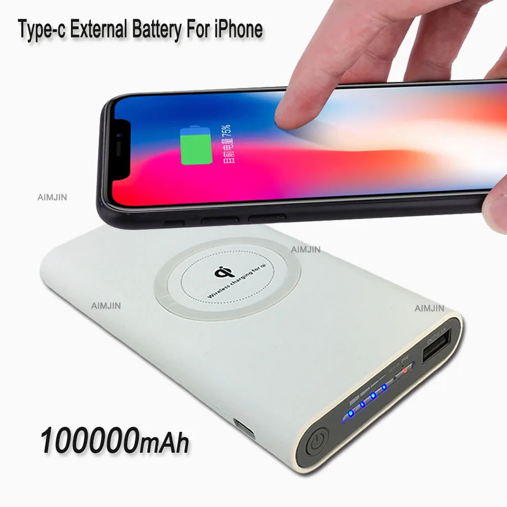 

100000mAh Wireless Bidirectional Fast Charging Power Bank Portable Charger C-type External Battery