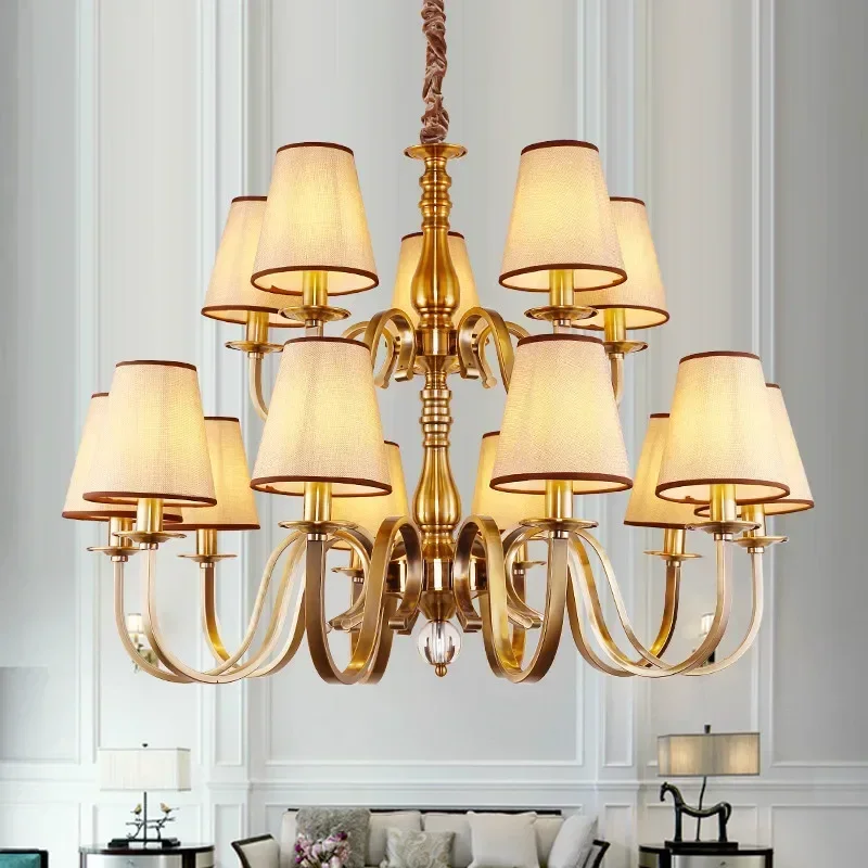 

American Retro Fabric Chandelier, Living Room, Bedroom Luxurious Household Lighting Linen Copper Chandelier Led Pendant Lights