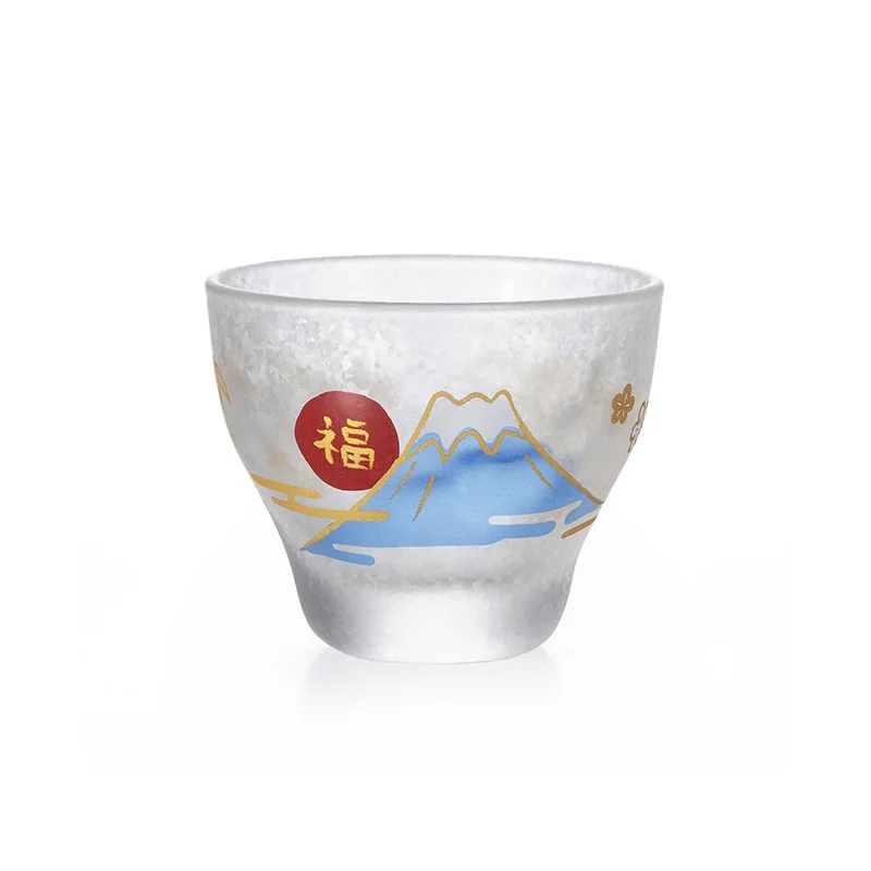 

Mascot glass small teacup, frosted sake cup Fuji Dharma printed cup three types