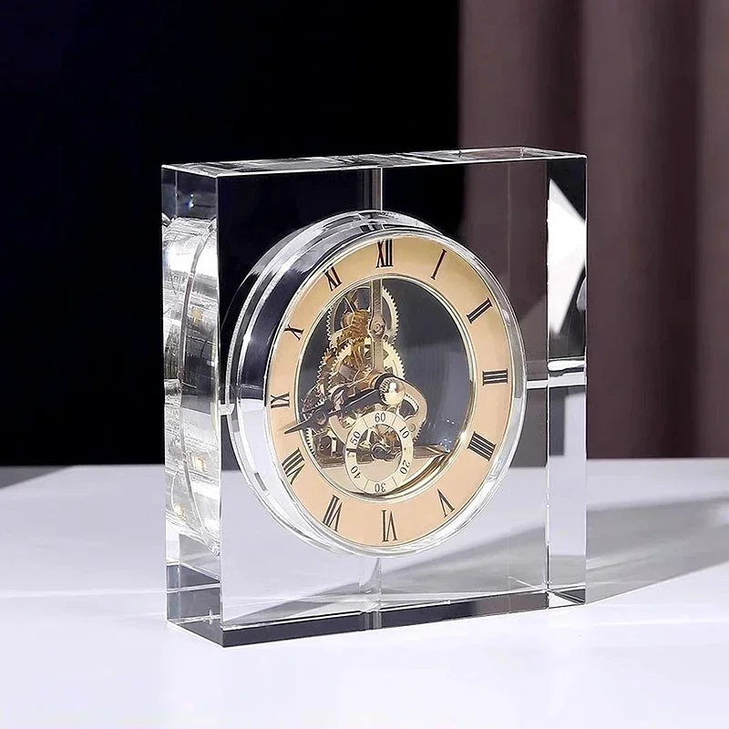 

Crystal Seat Clock Living Room Modern Simple European Square Table Clock Household Office Creative Fashion Desktop Decoration