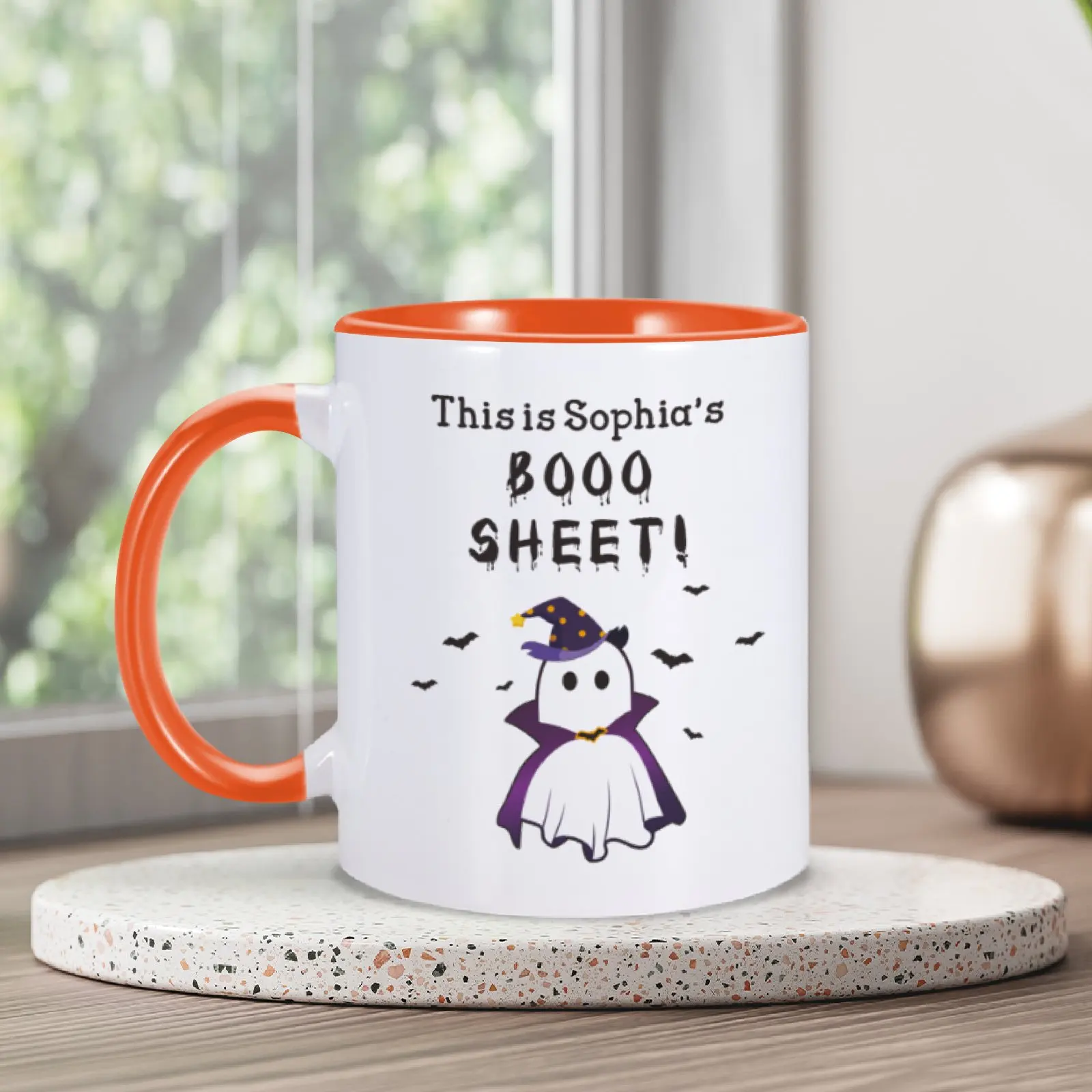 Custom Booo Sheet Coffee Mug Personalized Name Milk Cup Halloween Gift for Friends Kids Parents 11 Oz Home Tea Cup with Handle