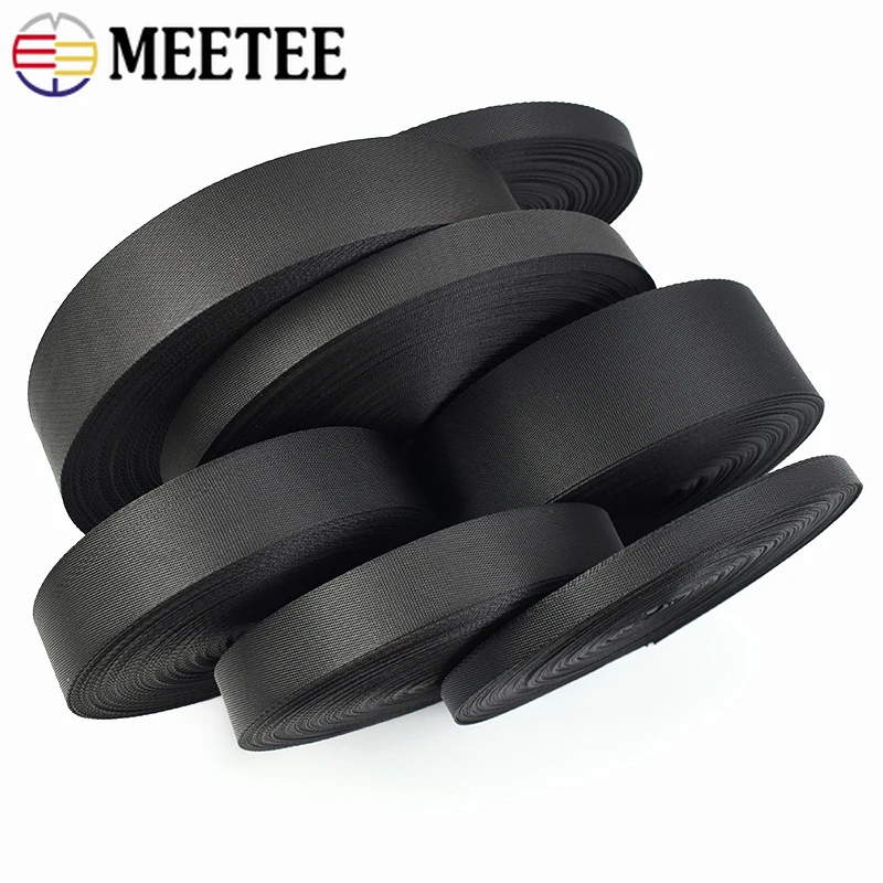 Ruban en nylon noir de 8 m, 10-100 mm, pour bricolage, bande biaisée, sangle de sac à dos, ruban, collier pour animaux de compagnie, ceinture de sécurité, accessoires de couture