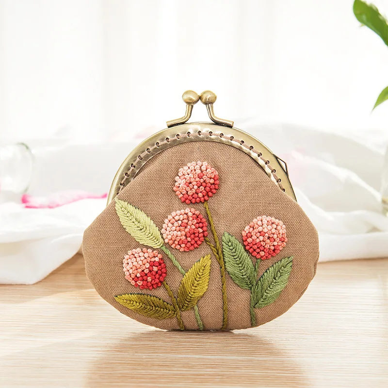 Factory direct cross-border embroidered coin purse DIY handmade Suzhou embroidery vintage Korean style 3D fabric parent-child co