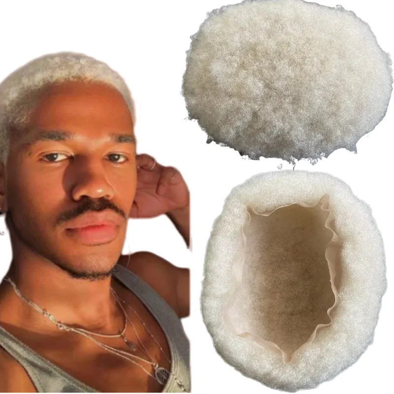 

Перуанские системы натуральных человеческих волос 4 мм, афро-парик с корнем, платиновый цвет # Полный кружевной блок 60 8x10 для чернокожих мужчин