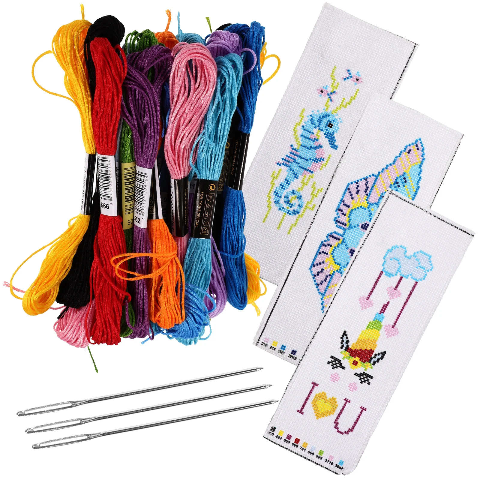 

3 Sets Cross Stitch DIY Bookmarks Kit Polyester Material Embroidery Sewing Supplies Craft Pendants Homemade Gifts