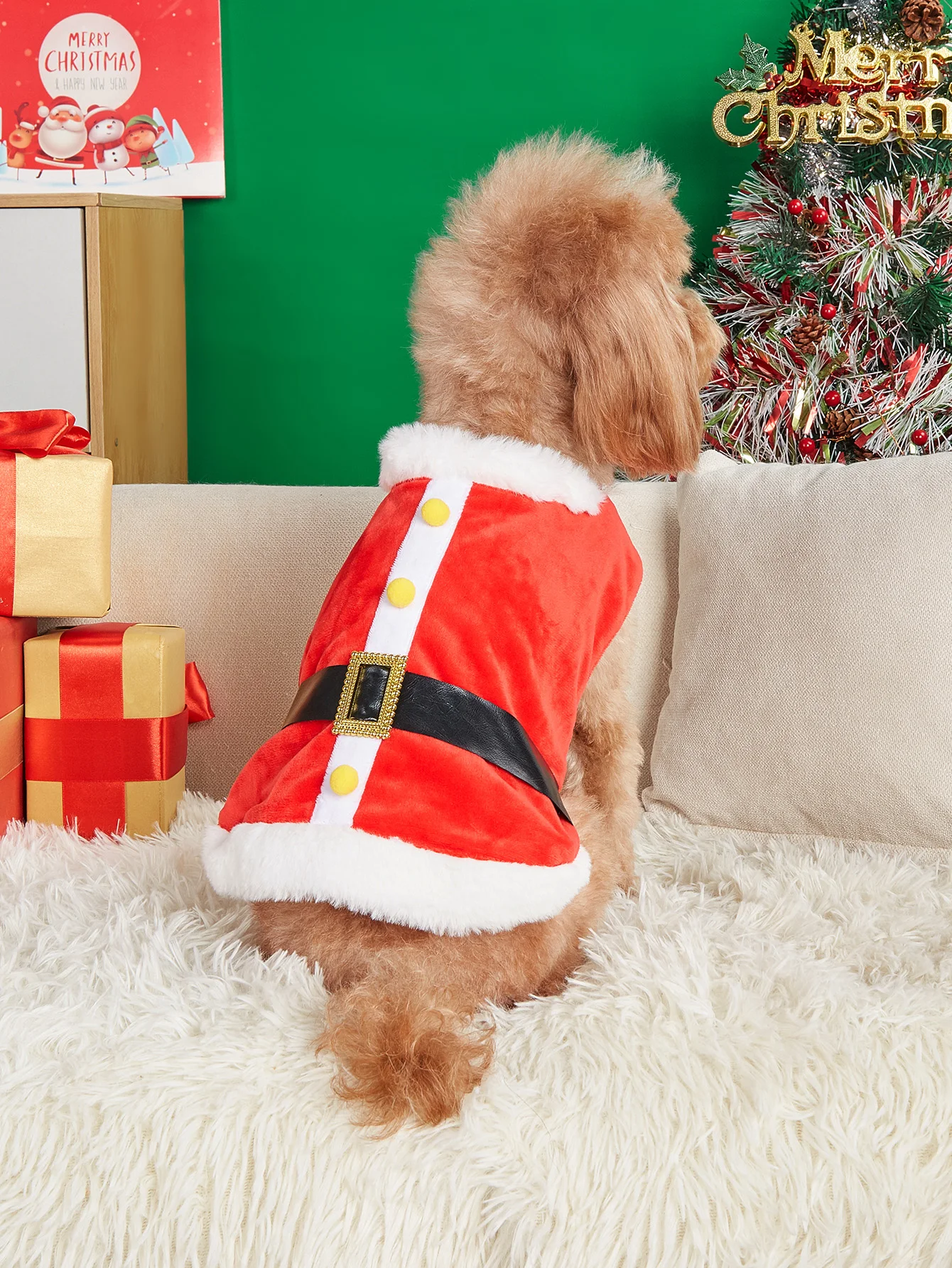 Pet Santa Claus Cosplay Clothes Dog Plush Hoodies Sweatshirts for Dog Cat Soft and Warm Shirts Christmas Dog Csotume Outfit Pet