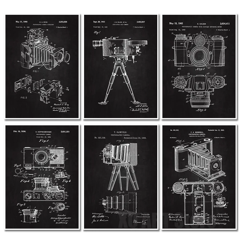 Moderne Patent-Fotografie-Kamera, Blaupausen, Poster, abstrakte Diamantgemälde und Drucke für Wohnzimmer, Heimdekoration, rahmenlos