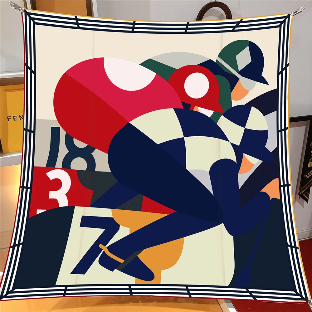 Bufanda de sarga de seda de 90cm, chal de marca de lujo con estampado de carreras de caballos, pañuelo cuadrado para mujer, Hijabs, Foulard, pañuelos para la cabeza