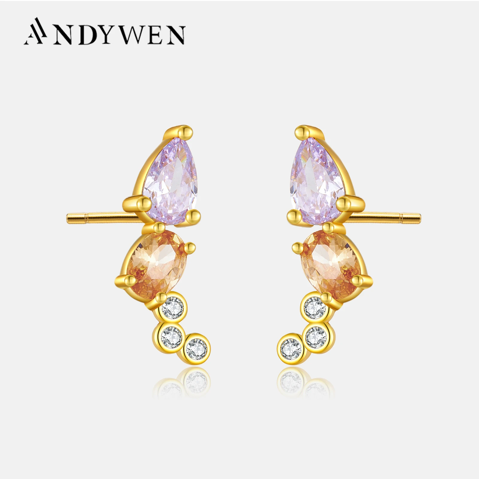 ANDYWEN 925 Sterling Silver Milk White Zircon Ovals Stud Earring Piercing Ohrringe Pendiente Luxury Wedding Jewelry For Women