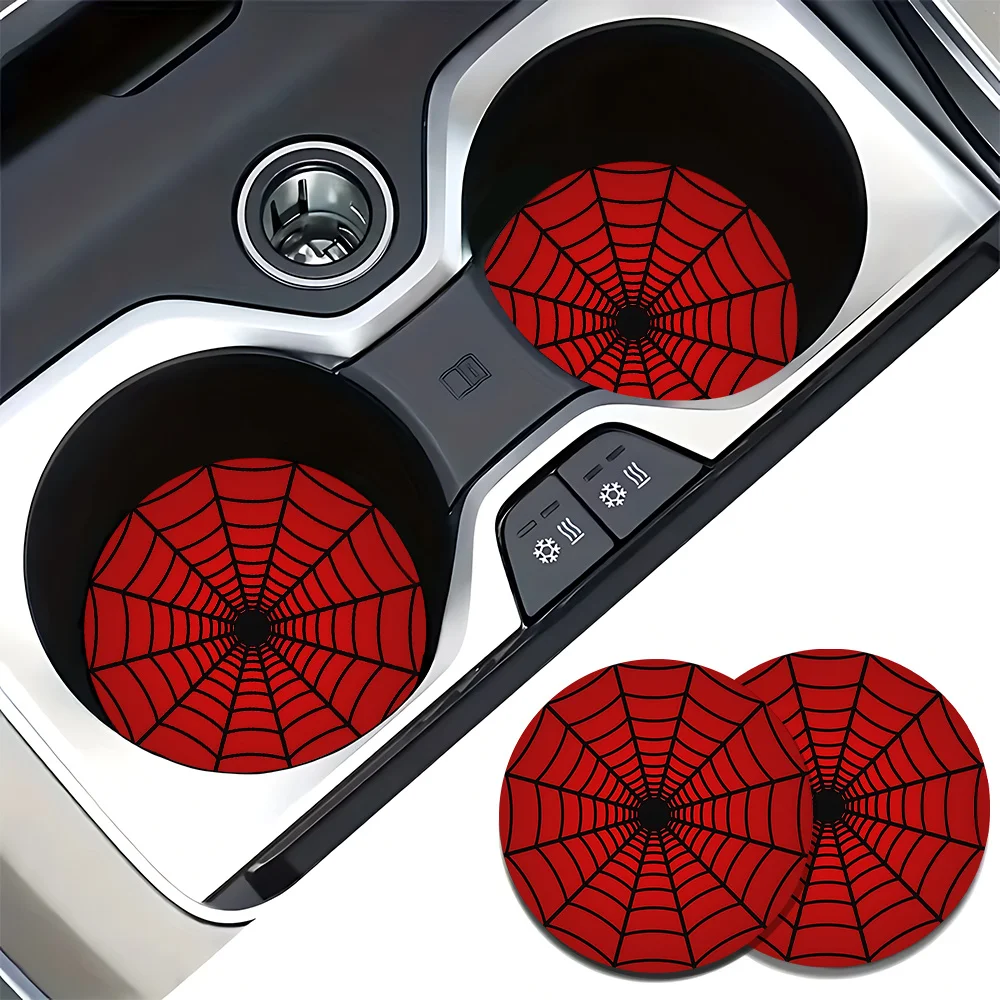4pcs Spider Web Design Car Cup Holder Coasters, Non-Slip Shockproof Auto Drink Mats, Interior Additions | Decorative Coasters