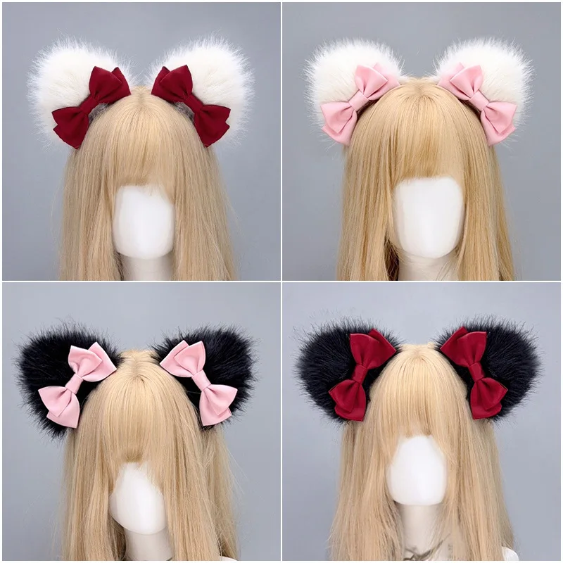 Tocado con orejas de gato dulce, lazo de sirvienta, tocado con orejas de animales, horquilla con orejas de gato, cola de zorro, fiesta, bola de arrastre de Anime
