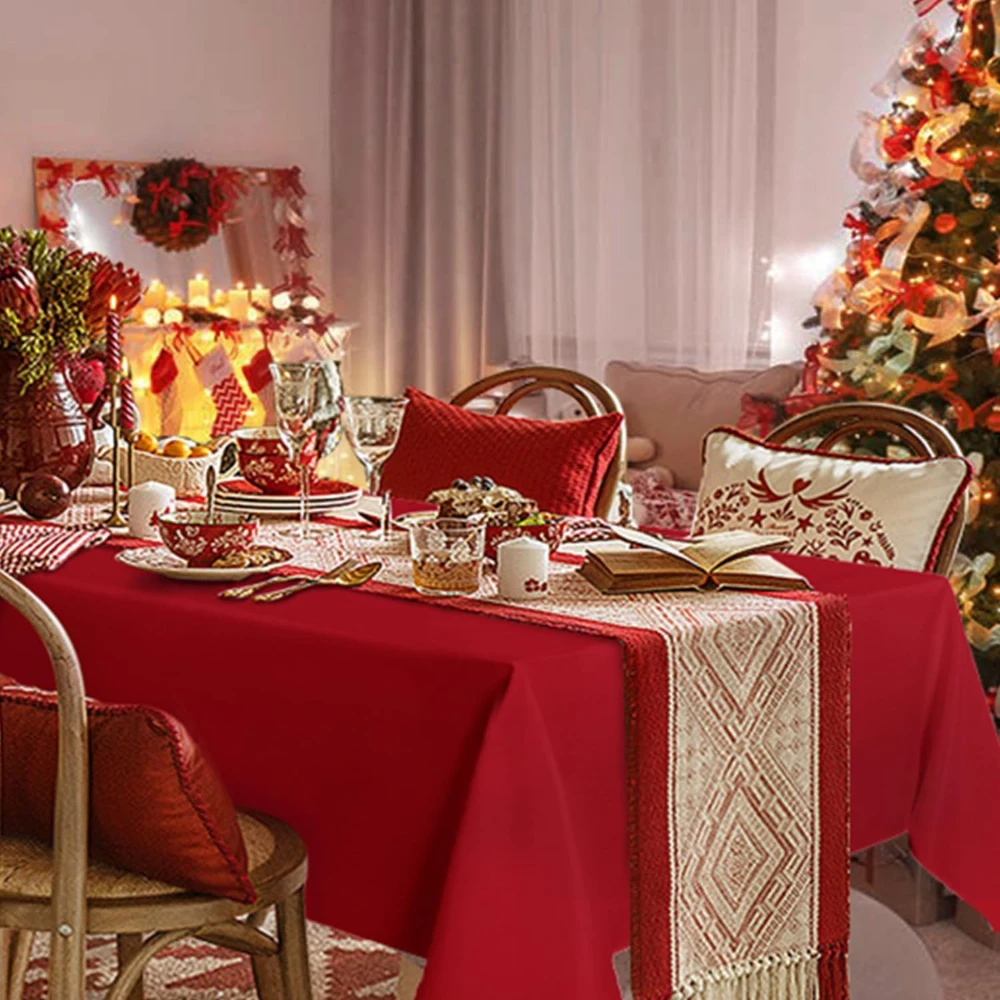 Rechteckige Weihnachts-Tischdecke, knitterfreie Tischdecke, waschbare Polyester-Abdeckung für Esszimmer, Buffet, Partys, Picknick, Hochzeiten