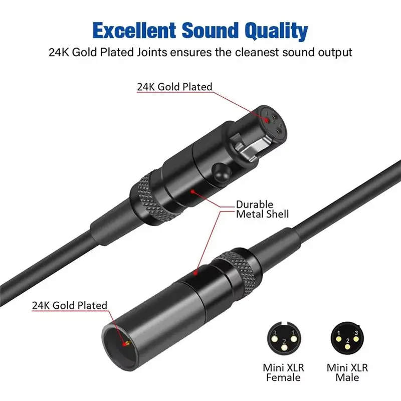 AS95 Mini XLR 3 Pin Male to XLR Female Adapter Audio Cable for Headphone Cinema 4K Camera Audio Line 1M