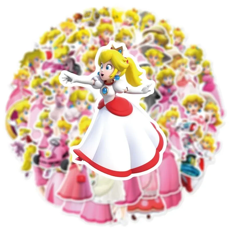 50PCS Animation Game Sticker Princess Peach Cartoon Graffiti Stickers Notebook Storage Boxes Guitar PVC Waterproof Stickers