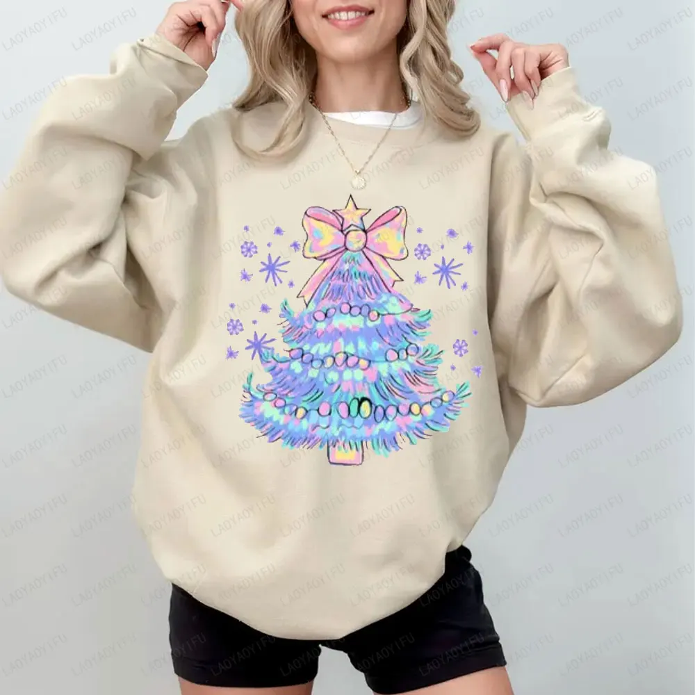 Lebendiges Weihnachtsbaum-Sweatshirt mit Schleife, schöne Mode, Weihnachten, Urlaub, Party, Hoodies, Geschenk, Damenbekleidung, Herbst-Winter-Tops
