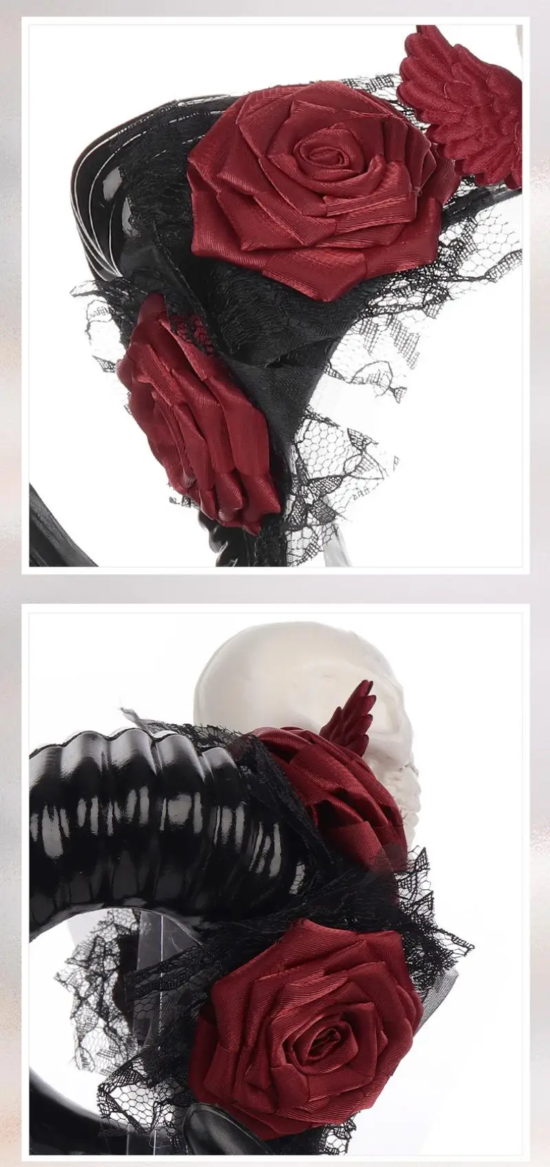Dunkles Halloween Gothic-Stil Geflochtenes Stirnband Totenkopf-Dämon Haaraccessoires Rote Rose Gothic-Haarband Party-Kostüm-Requisiten – Detail 5