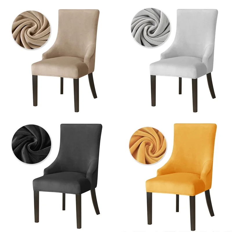 Soild Color Velvet Dining Chair Cover Elastic Wingback Chair Cover High Back Sloping Armchair Slipcover for Home Decor Washable